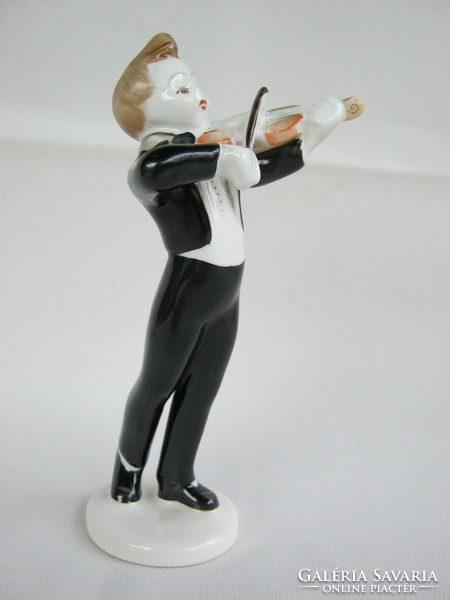 Hollóház porcelain musician little boy with violin