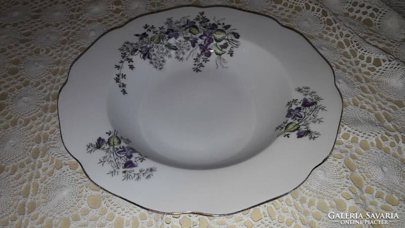 Beautiful violet pattern, Czechoslovak deep plate with golden edge