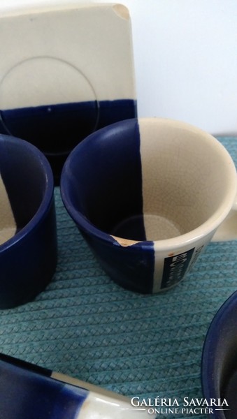 4 pcs bossbos blue-white (beige) ceramic coffee, mocha cup +1 damaged saucer free