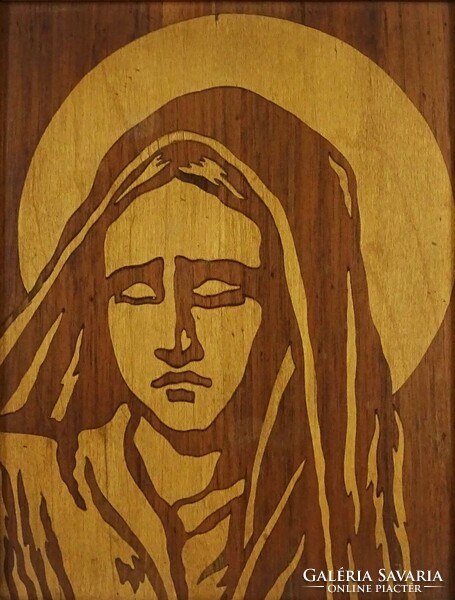 1I683 image of Mary inlaid in gilded frame 26 x 20.5 Cm