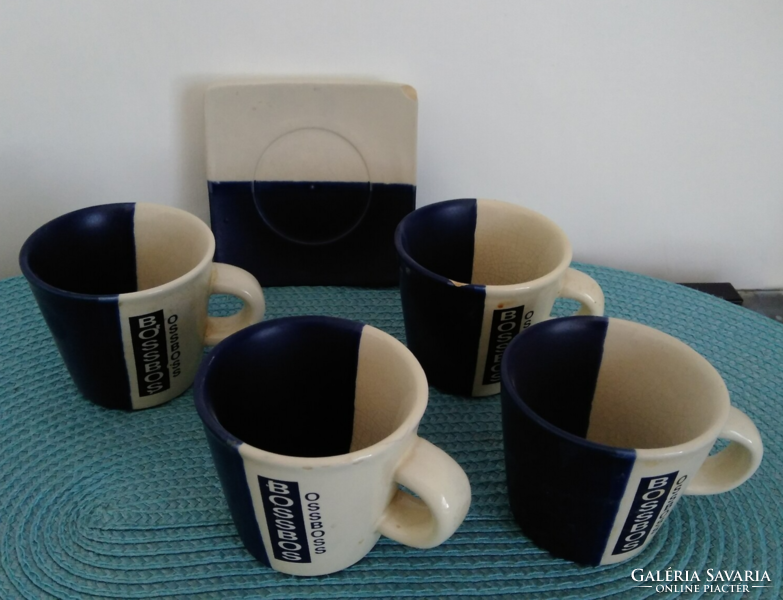4 pcs bossbos blue-white (beige) ceramic coffee, mocha cup +1 damaged saucer free