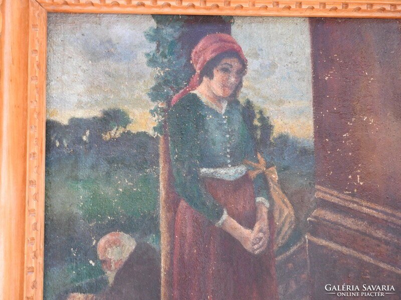 Antik nagybányai festmény - ismeretlen festő - kézzel faragott erdélyi keretben
