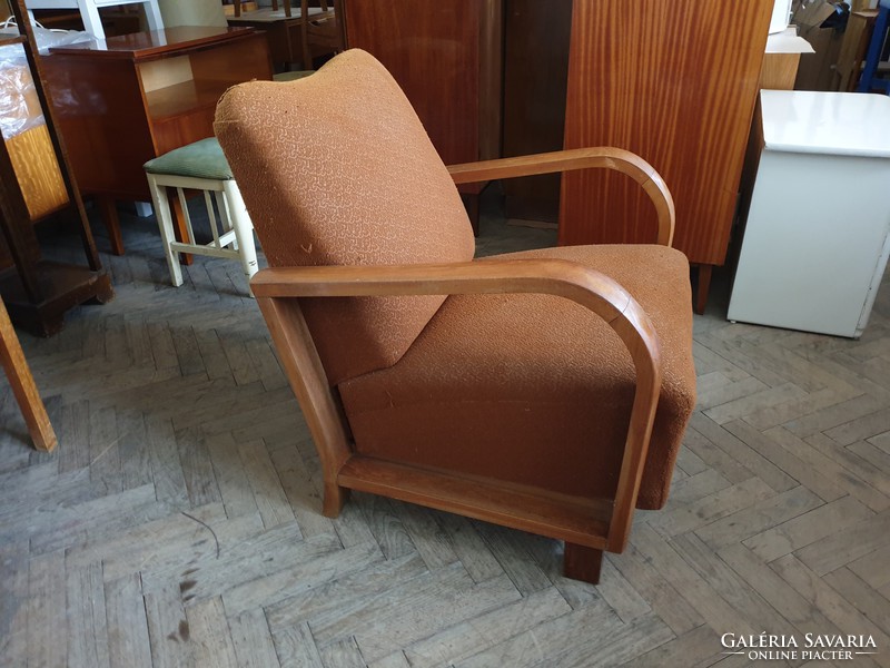 Old art deco large size wooden armchair with vintage armchair