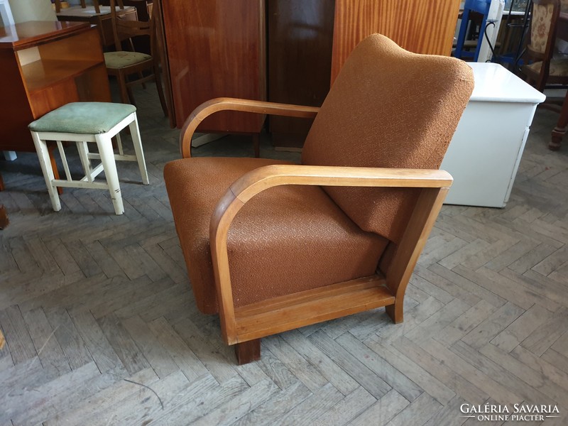 Old art deco large size wooden armchair with vintage armchair