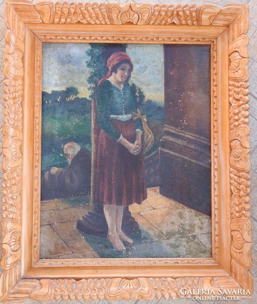 Antique painting from Nagybánya - unknown painter - in hand-carved Transylvanian frame