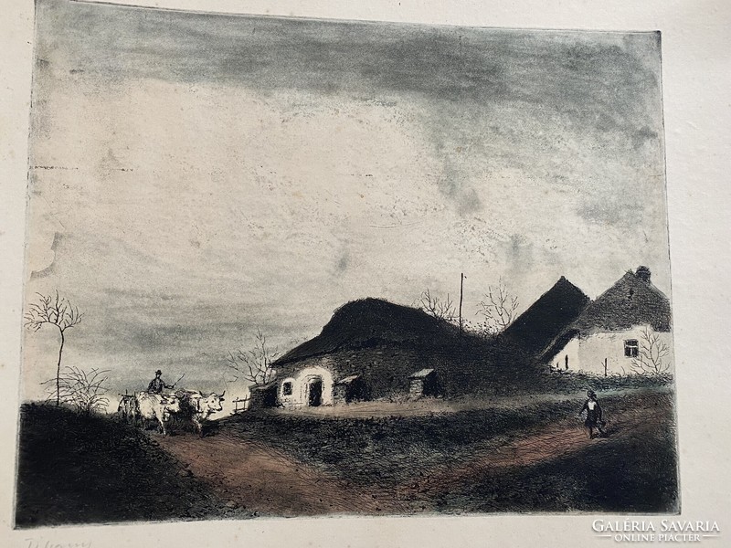 György Konecsni (1908-1970): Tihany colored etching