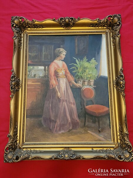Nagy Vilmos (1874-1953): Úri hölgy szalonban eredeti festménye