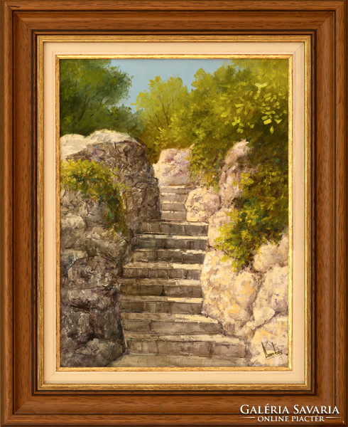 György Lantos's oil painting entitled Stairs, with certification!