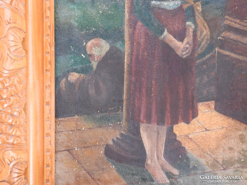 Antik nagybányai festmény - ismeretlen festő - kézzel faragott erdélyi keretben