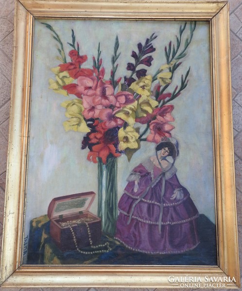 Thoma paul - baroque table flower still life - oil / canvas Viennese painting