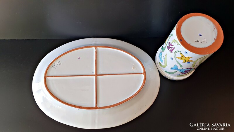 Large size porcelain serving bowl and vase together for sale.