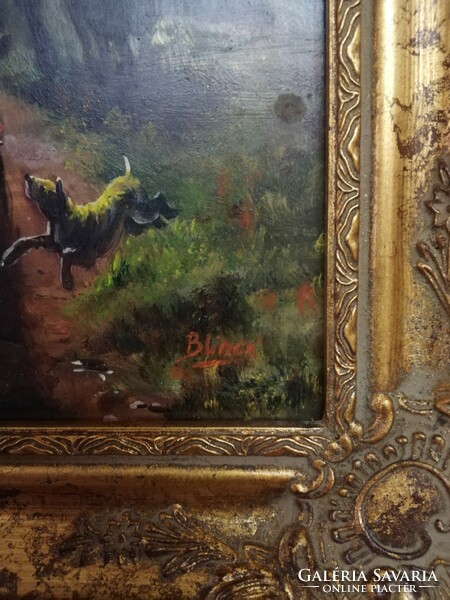 Vándorok - Jelzett, klasszikus olajfestmény ( 30 x 40, + új Blondel keret, olaj )