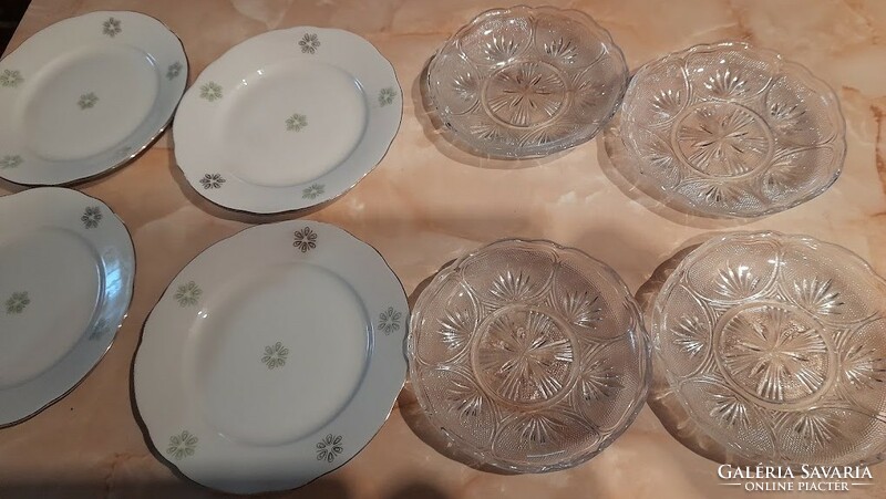 COLDITZ porcelán és csiszolt üveg süteményes tányérok 4+4 db