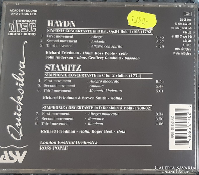 Haydn & stamitz 3 symphony concertanti cd