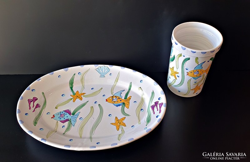 Large size porcelain serving bowl and vase together for sale.