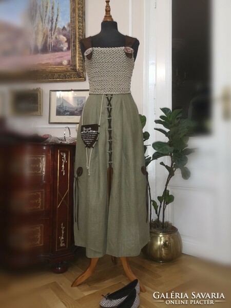 Bergvolk dirndl size 36 oktoberfest tyrolean, bavarian dress, organic, leather-linen, crocheted handwork