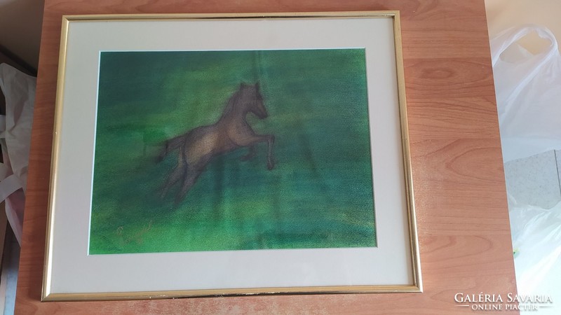 (K) signed equestrian painting from 91 with a 50x40 cm frame
