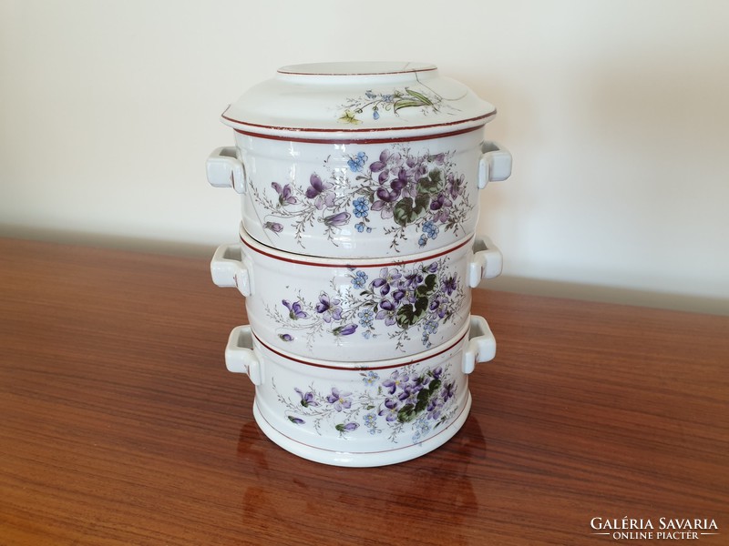 Old porcelain dish barrel violet foody folk comma with lid