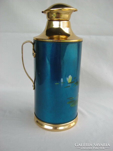 Water lily thermos with retro metal glass insert and cork stopper