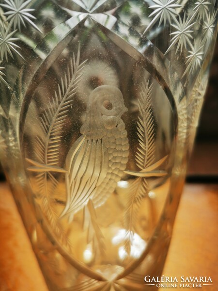 Antique bird crystal vase, 31 cm