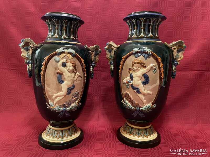 Old pair of satire head vases 36cm !!