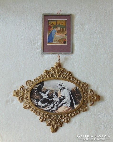 Mária gyermekkel, antik kis vallási képek együtt, 2 db