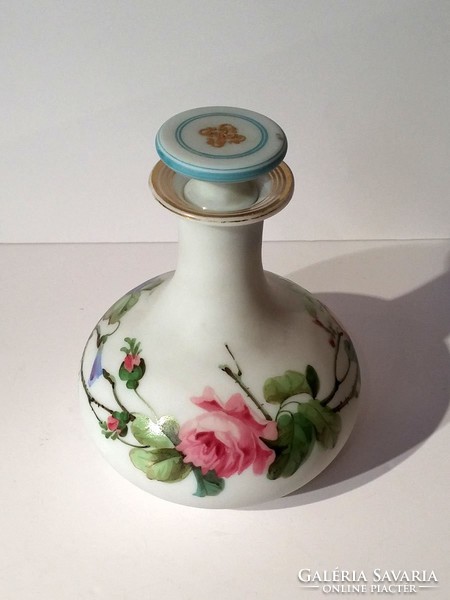 Xix.Sz painted gilded Bieder bottle with flower pattern antique Biedermeier glass glass bottle rose