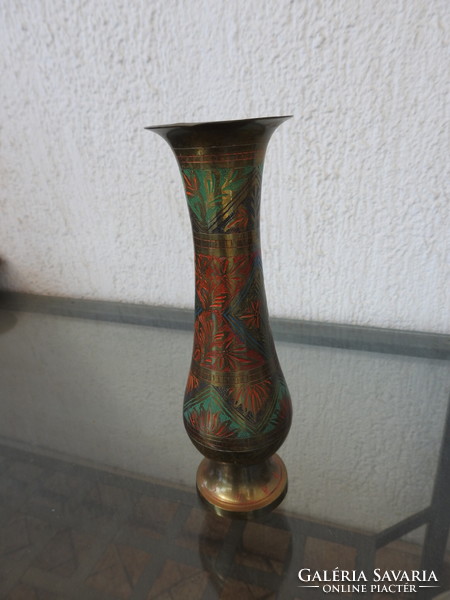 Painted Indian copper vase