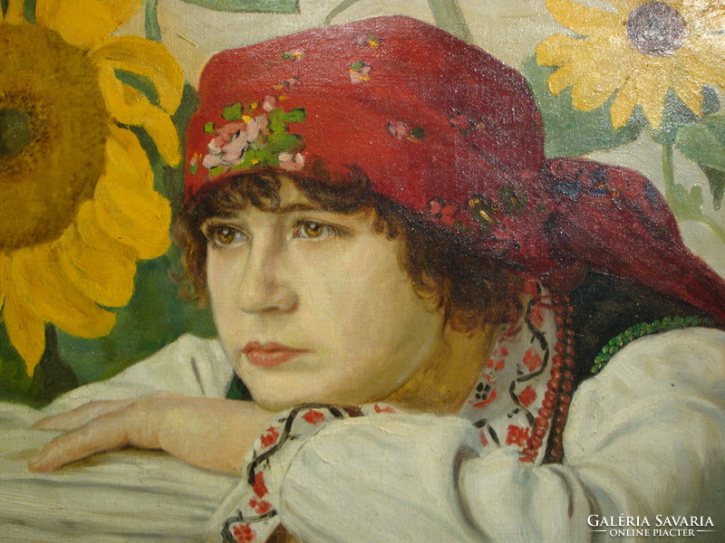 Ivan Bucharov: girl in front of sunflowers f240