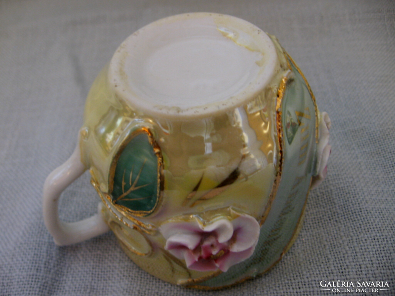 Antique luster zum andenken cup with plastic roses
