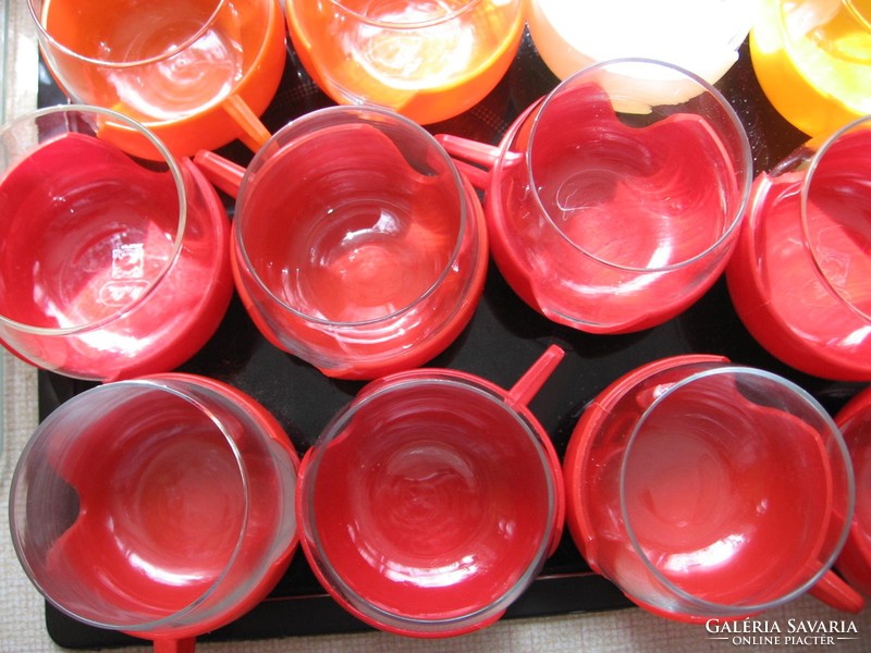 Retro Space Age jénai HOLLAND hőálló poharak színes műanyag tartóban
