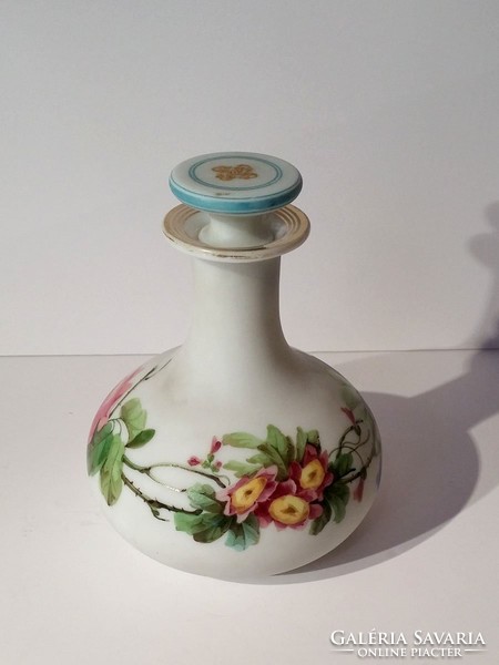 XIX.sz Festett Aranyozott Bieder Palack Virágmintával Antik Biedermeier Üveg Üvegpalack Rózsa