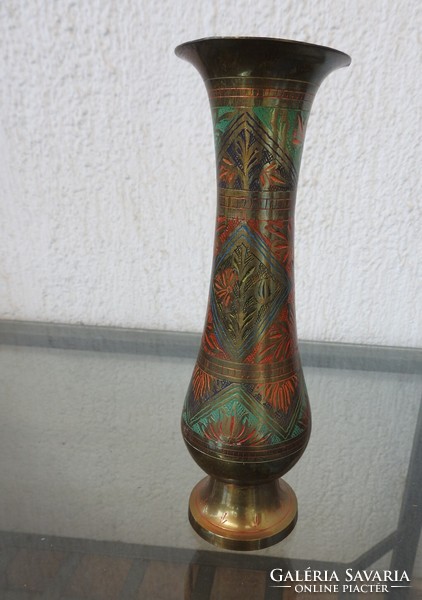 Painted Indian copper vase