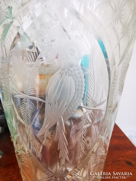 Antique bird crystal vase, 31 cm