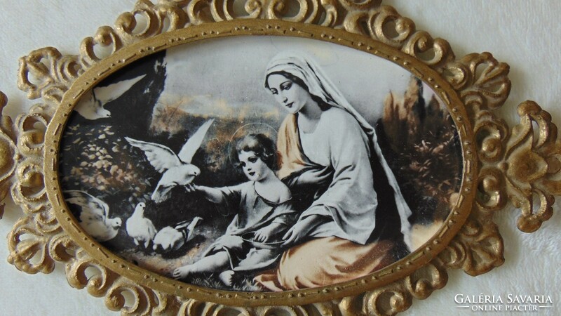 Mária gyermekkel, antik kis vallási képek együtt, 2 db