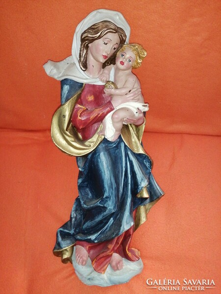 Nagyméretű, viasz, Szűz Mária kezében a kisdeddel Jézussal.Falidísz.