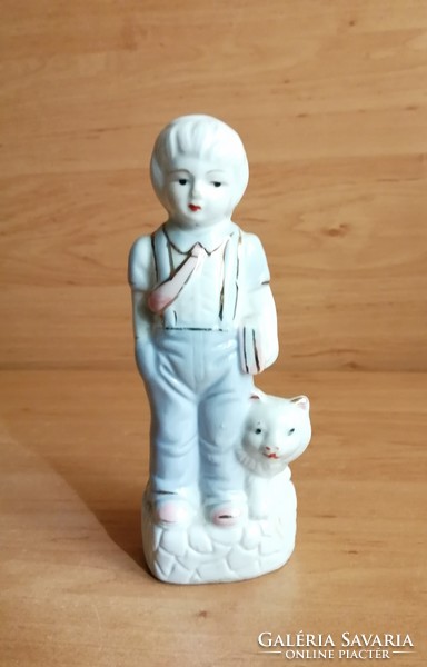 Porcelán kislány cicával figura 15 cm (po-4)