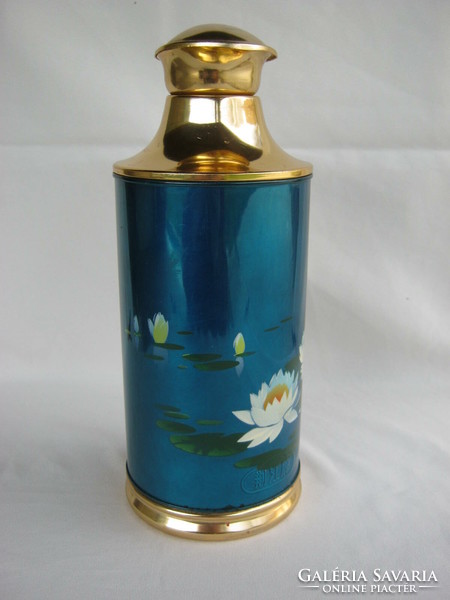Water lily thermos with retro metal glass insert and cork stopper