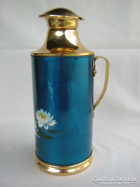 Water lily thermos with retro metal glass insert and cork stopper
