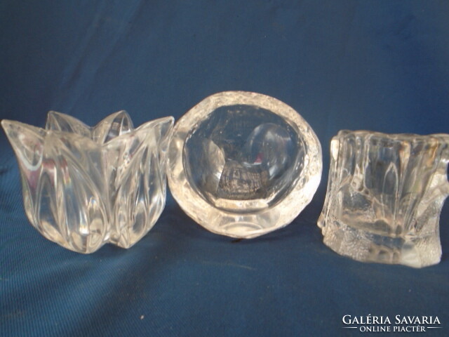 KOSTA BODA vastag falú kristályüveg 3 db mécsesek - Midcentury Vintage Skandináv design tárgyak