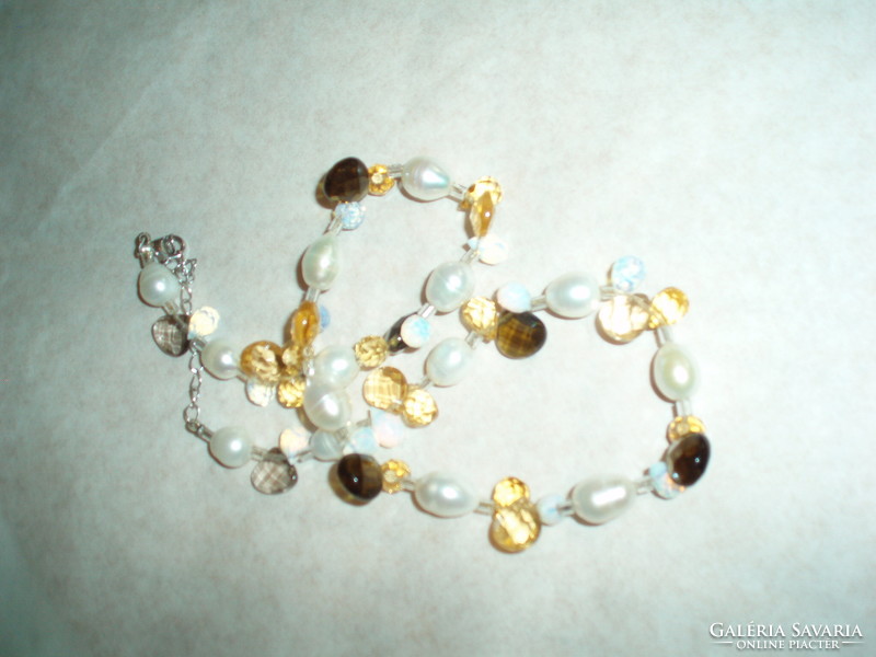 Vintage real pearl necklace with citrine, silver clasp