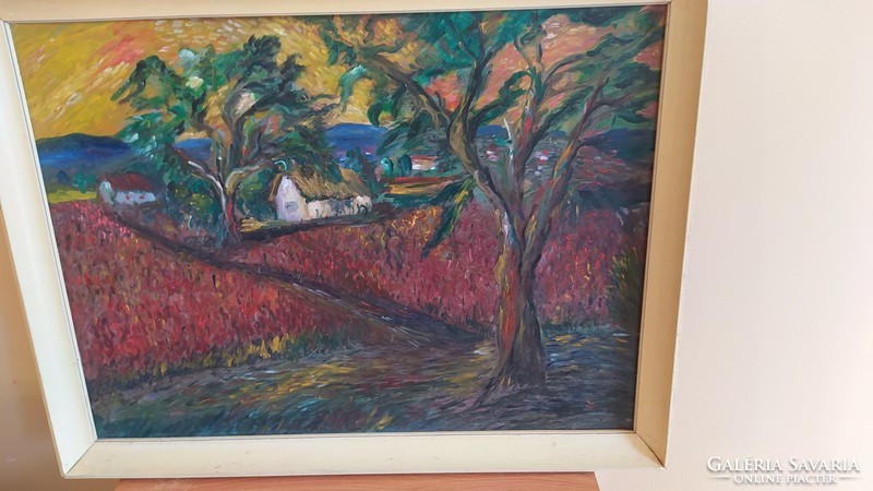 Large landscape, farm painting 86x66 cm