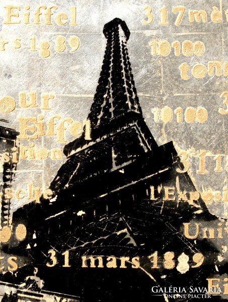 Eiffel Tower - French inscription, spectacular unique graphics on canvas background