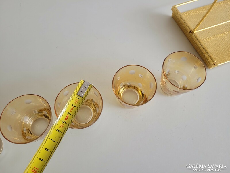 Retro régi arany színű pöttyös italos készlet pohárkészlet tartóval mid century