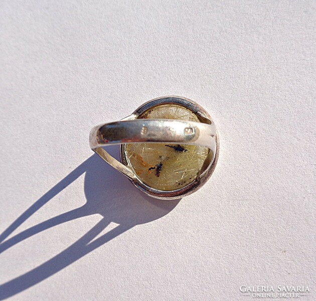 Large rutile quartz stone silver ring