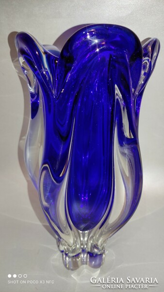 Marked bohemia glass josef hospodka in large crystal glass vase