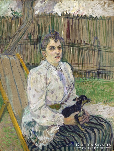 Toulouse-lautrec - lady with puppy - on canvas reprint blind