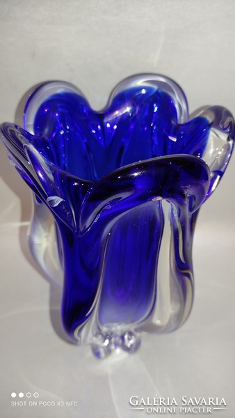 Marked bohemia glass josef hospodka in large crystal glass vase