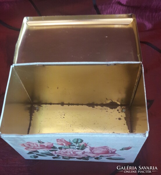 Régi rózsás fém doboz, pléh doboz 2 (M2518)