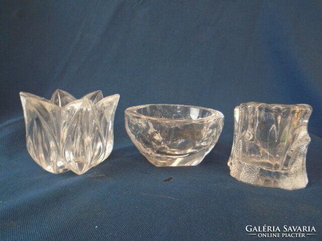 Costa Boda thick walled crystal glass with 3 candles - midcentury vintage scandinavian design objects